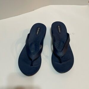 Women’s Blue, Soft Rubber, Wedge Okabashi Sandals, Size Medium (6-7)